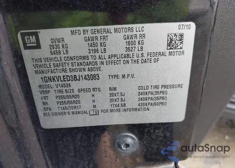 2011 Chevrolet Traverse Ltz z USA, uszkodzony, nr VIN 1GNKVLED3BJ143083